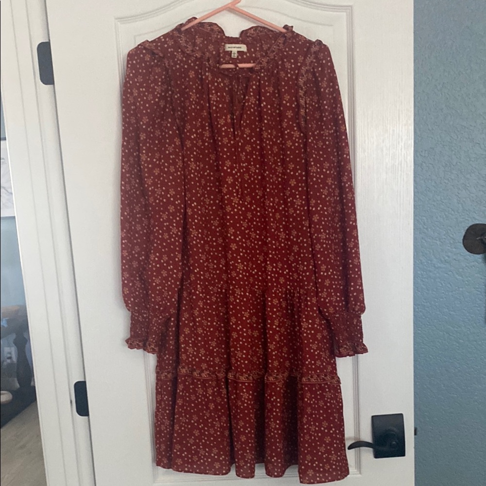 Max Studio Red Pleated Ruffled Sundress with Bishop Sleeves New without tags